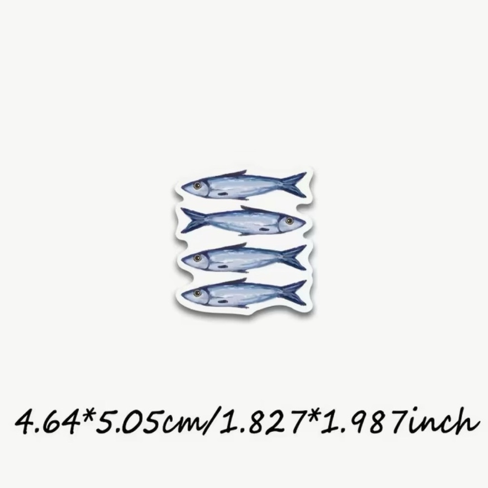 50 Sardine Tin Can Fish Stickers Colorful Nautical Mediterranean Sea Italian - Picture 10 of 10